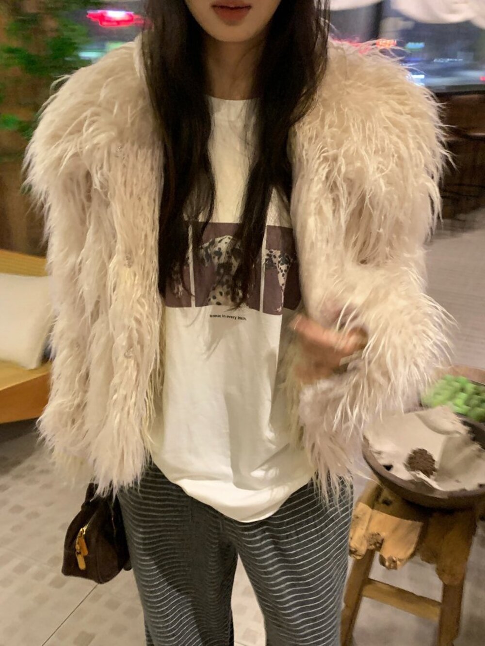 White Casual Women's Regular Fuzzy Long Curly Short Open Front Jacket